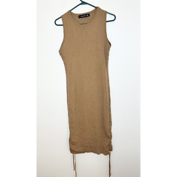 Lioness Military Minds Ruched Mini Bodycon Adjustable Tank Dress Sz XL, Camel - Picture 4 of 12